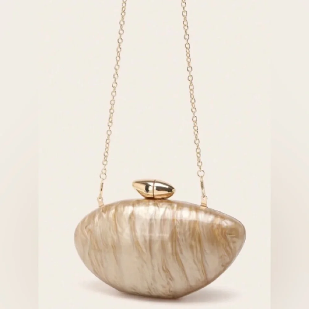 Pearlescent Beige Evening Clutch with Gold Hardware
